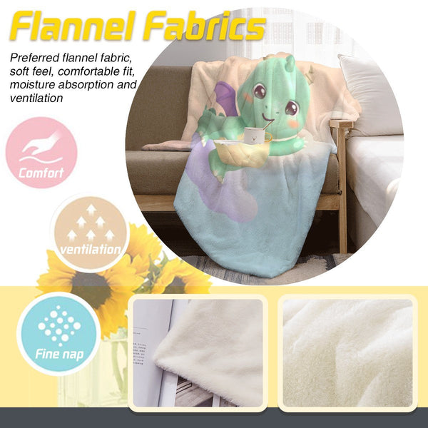 Personalized Kawaii Green Dragon Blanket | Custom Name | Cute Dragon Throw