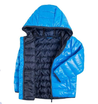 Boys light blue cold control puffer coat, perfect for winter warmth and style.