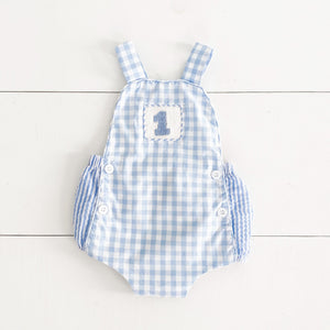 Smocked Blue First Birthday Bubble - MOOGCO Baby