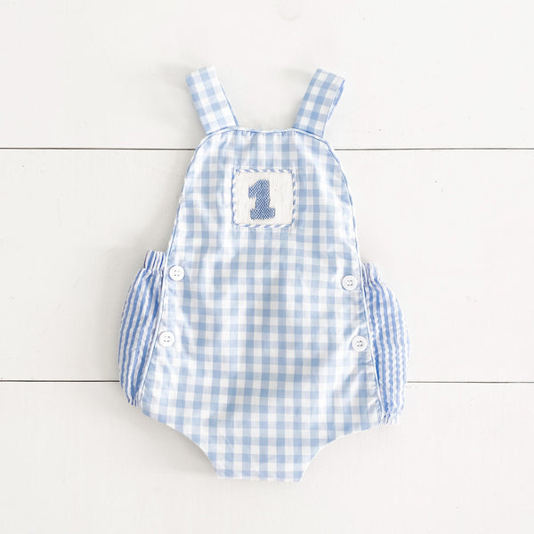 Smocked Blue First Birthday Bubble - MOOGCO Baby