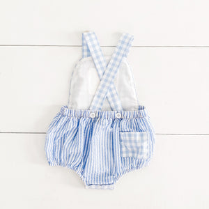 Smocked Blue First Birthday Bubble - MOOGCO Baby