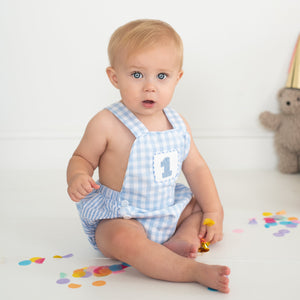 Smocked Blue First Birthday Bubble - MOOGCO Baby