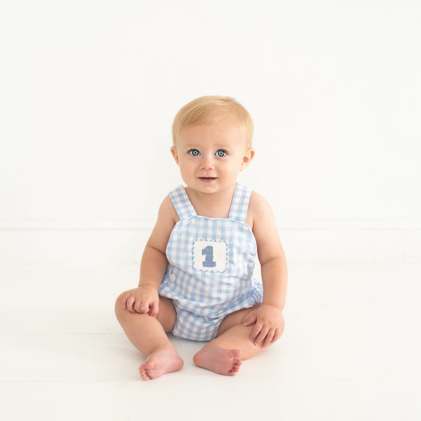 Smocked Blue First Birthday Bubble - MOOGCO Baby