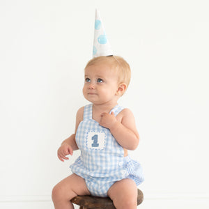 Smocked Blue First Birthday Bubble - MOOGCO Baby