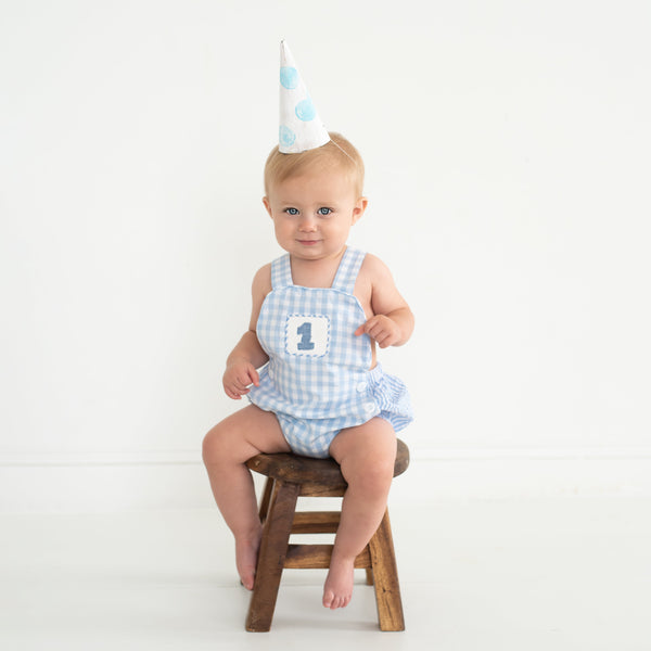 Smocked Blue First Birthday Bubble - MOOGCO Baby