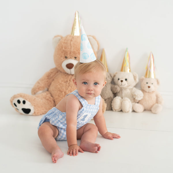 Smocked Blue First Birthday Bubble - MOOGCO Baby