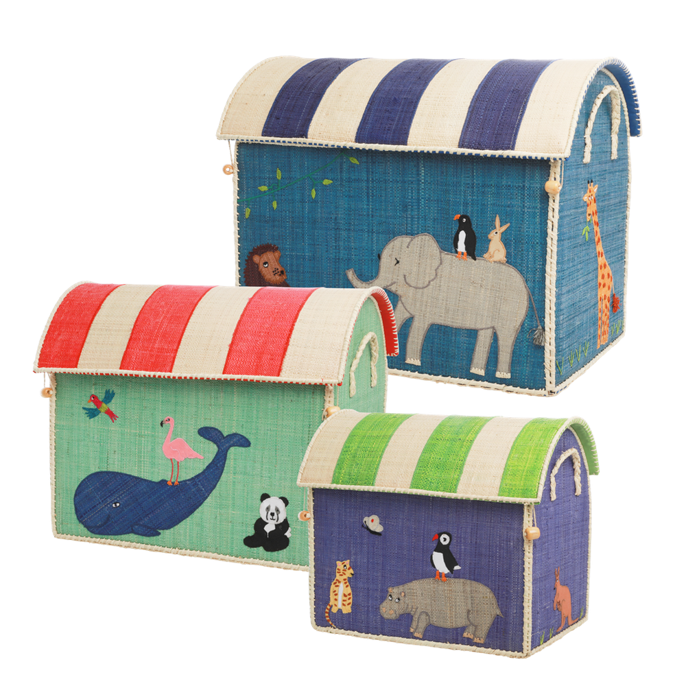 Raffia Storage Baskets Set with Animal Theme - Set of Three