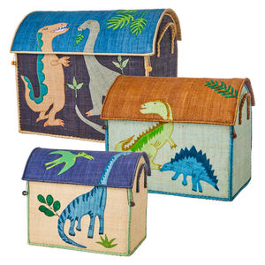 Small Raffia Storage Basket with Dinosaur Theme