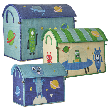 Raffia Storage Baskets with Monster Theme - Set of 3