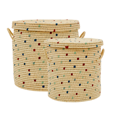 Large round raffia baskets set of 2 for stylish baby storage solutions.