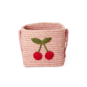 Square Raffia Basket - Pink - Big Cherry Design