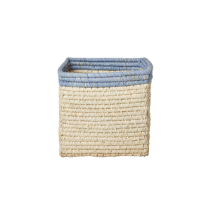 Small Square Raffia Storage Basket with a Blue Top