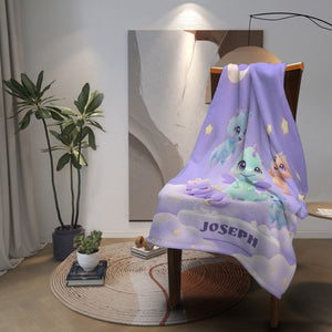 Personalized Kawaii Dragon Family Blanket | Custom Name | Pastel Fantasy Dragon Throw