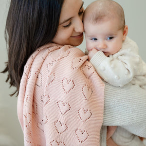 100% Cotton Luxury Knit Heart Swaddle Baby Blanket