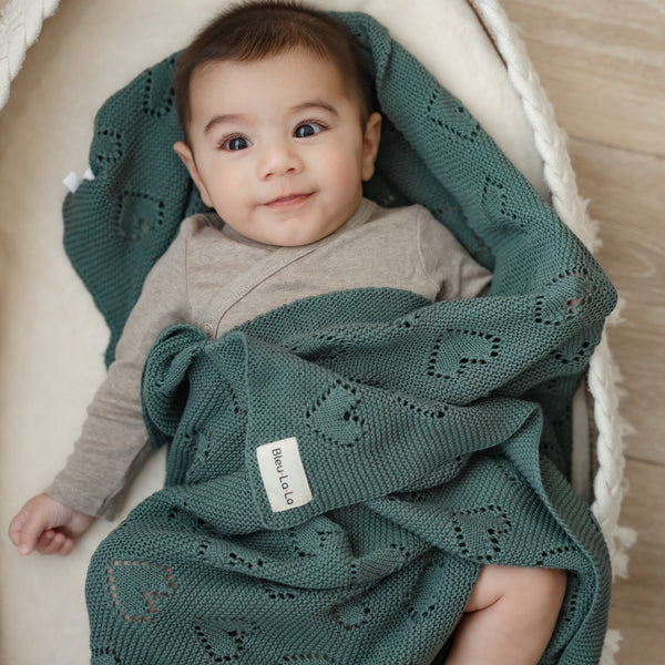 100% Cotton Luxury Knit Heart Swaddle Baby Blanket