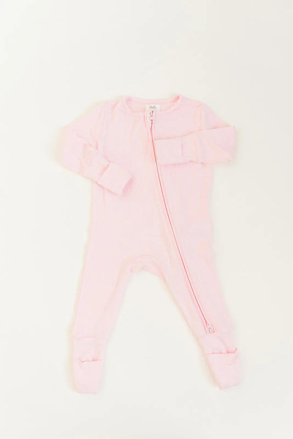 Bamboo Baby Clothes - Convertible Jumpsuit 0-3 Months - Baby Pink - MOOGCO Baby