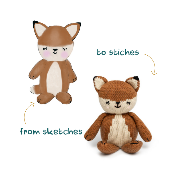 Cute Baby Fox knit doll in a cozy pose, perfect for cuddles and playtime.