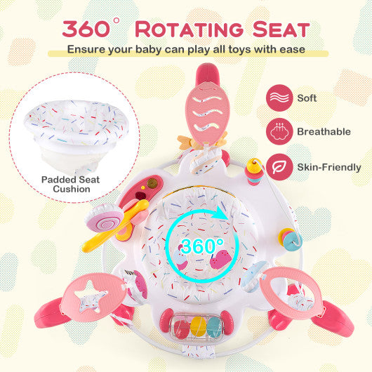 Baby Activity Center Height Adjustable Baby Bouncing Saucer with Interactive Toys-Pink