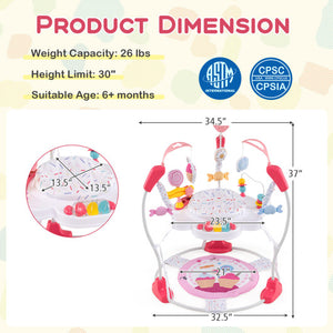 Baby Activity Center Height Adjustable Baby Bouncing Saucer with Interactive Toys-Pink
