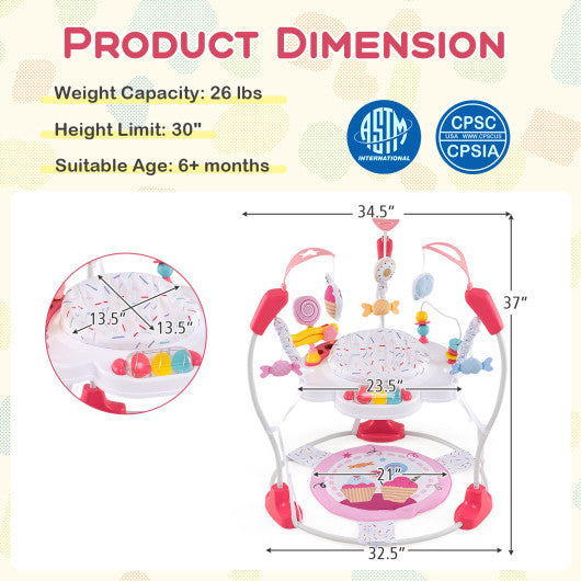 Baby Activity Center Height Adjustable Baby Bouncing Saucer with Interactive Toys-Pink