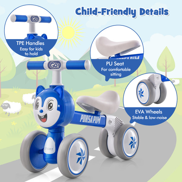 Baby Balance Bike No Pedal Lightweight Infant 4 Wheels Baby Bicycle