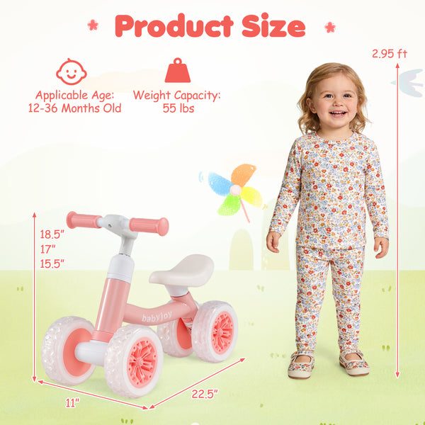 Baby Balance Bike with Adjustable Handlebar and Seat with Lighting Wheels