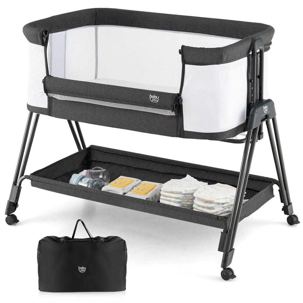 Portable bedside sleeper for baby with 7 adjustable heights for safe and convenient sleep.