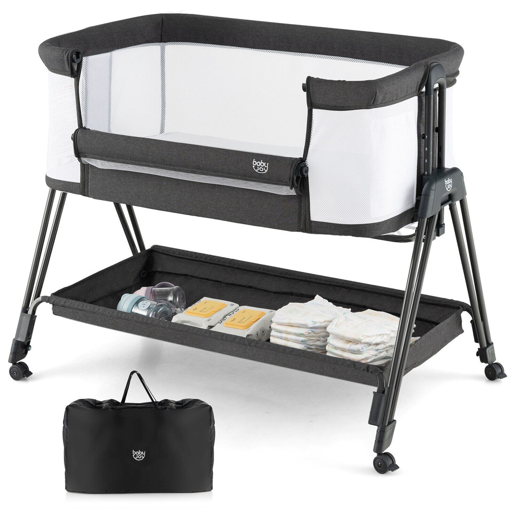 Portable bedside sleeper for baby with 7 adjustable heights for safe and convenient sleep.