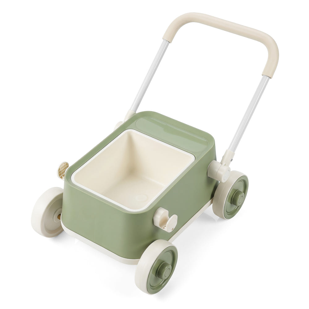 Baby Push Walker with Wheels and Foldable Handlebar and Storage Basket