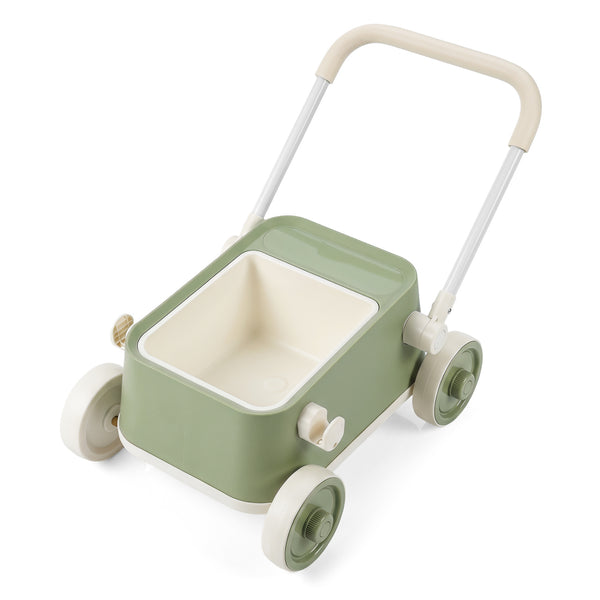Baby Push Walker with Wheels and Foldable Handlebar and Storage Basket