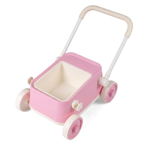 Baby Push Walker with Wheels and Foldable Handlebar and Storage Basket