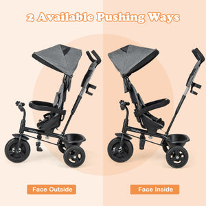 4-in-1 Baby Trike Kids Tricycle with Removable Canopy and Adjustable Push Handle-Gray