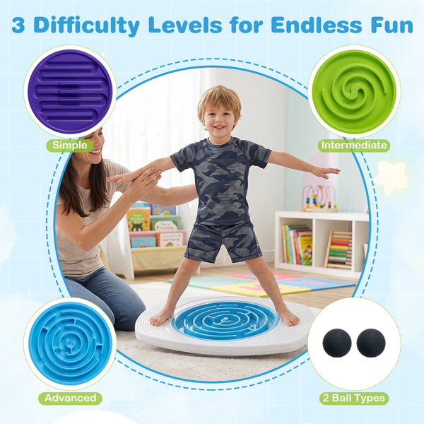 Balance Board Maze for Kids with 3 Maze Discs and 140 lbs Capacity