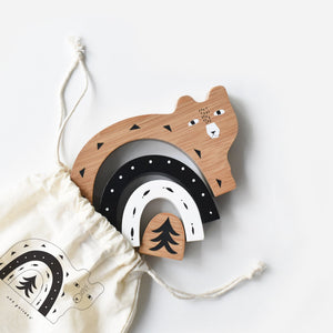 Bamboo Nesting Bear wooden toy from angle 3, showcasing its eco-friendly design and vibrant colors for playful learning.