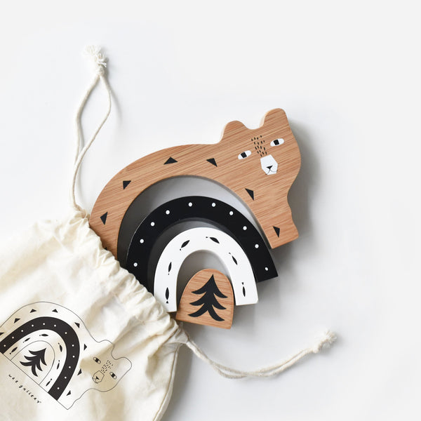Bamboo Nesting Bear wooden toy from angle 3, showcasing its eco-friendly design and vibrant colors for playful learning.