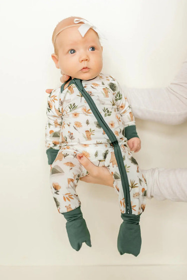 Bamboo Baby Clothes - Convertible Jumpsuit 0-3 Months - Forest - MOOGCO Baby