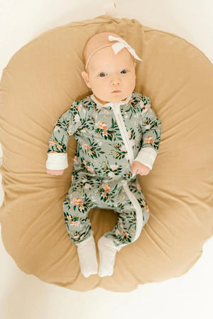 Bamboo Baby Clothes - Convertible Jumpsuit 0-3 Months - Botanical - MOOGCO Baby