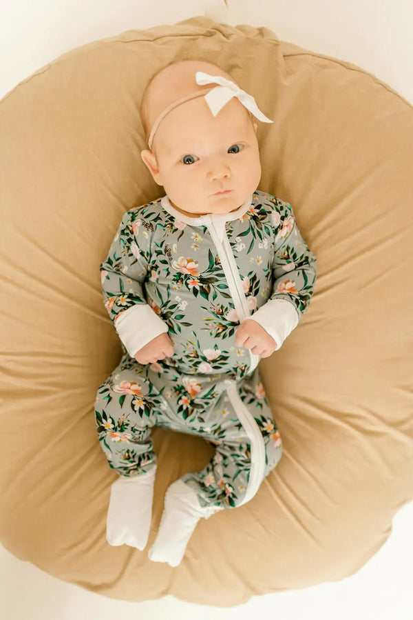 Bamboo Baby Clothes - Convertible Jumpsuit 0-3 Months - Botanical - MOOGCO Baby