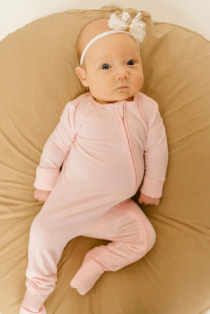 Bamboo Baby Clothes - Convertible Jumpsuit 0-3 Months - Baby Pink - MOOGCO Baby