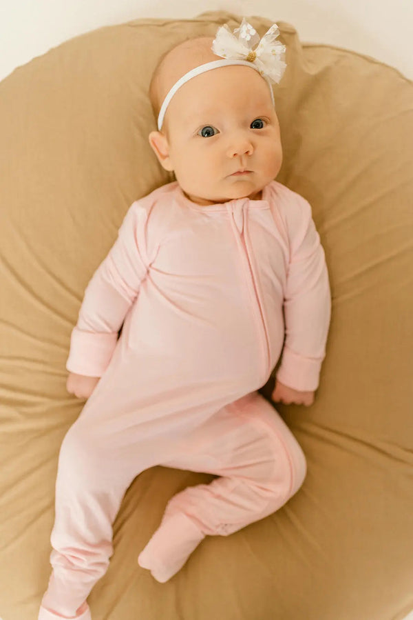 Bamboo Baby Clothes - Convertible Jumpsuit 0-3 Months - Baby Pink - MOOGCO Baby