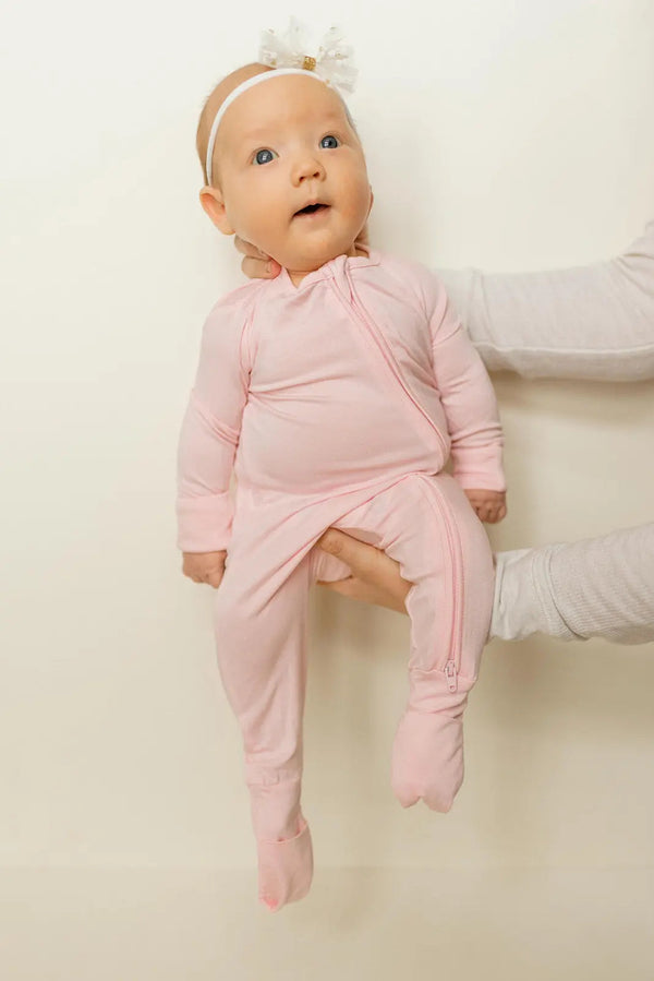 Bamboo Baby Clothes - Convertible Jumpsuit 0-3 Months - Baby Pink - MOOGCO Baby