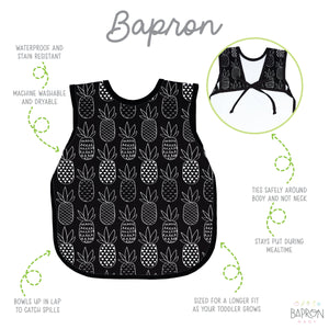Pineapple monochrome bapron for babies, stylish and practical, shown at angle 4.