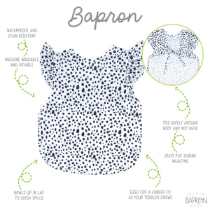 Organic Dot Flutter Bapron for babies, featuring a playful design and comfortable fit, shown from angle 4.