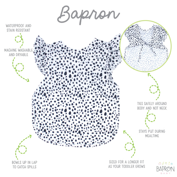 Organic Dot Flutter Bapron for babies, featuring a playful design and comfortable fit, shown from angle 4.