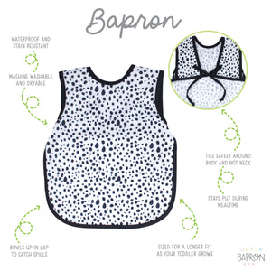 Organic Dot Bapron for babies, shown at angle 4, featuring a stylish and functional design for mealtime messes.