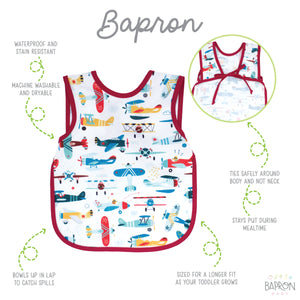 Retro Airplanes Bapron for babies, featuring a playful design, shown at angle 4 for a stylish and functional look.