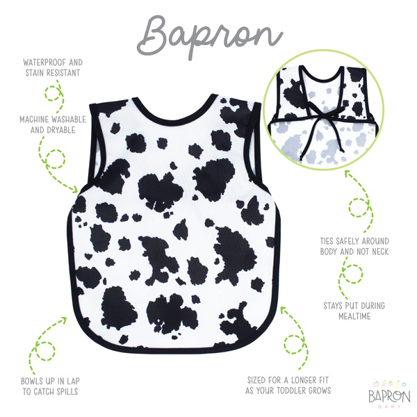 Cowhide Bapron on sale, angle view showcasing its unique design and functionality for babies.
