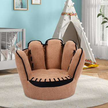 Kids baseball glove shaped sofa for playtime comfort and fun, perfect for little ones' leisure activities.