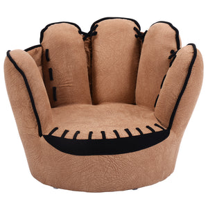 Kids baseball glove-shaped sofa, upholstered leisure seating for playful spaces, shown from angle 2.