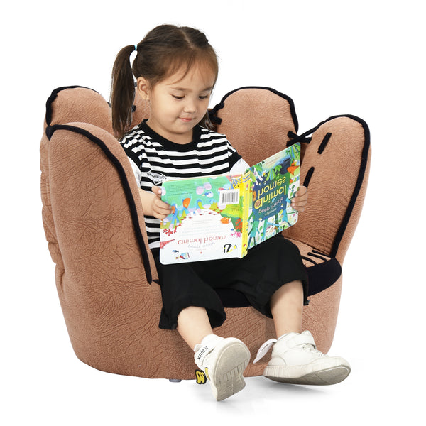 Kids baseball glove-shaped sofa in playful design, perfect for leisure and playtime. Angle 3 view.